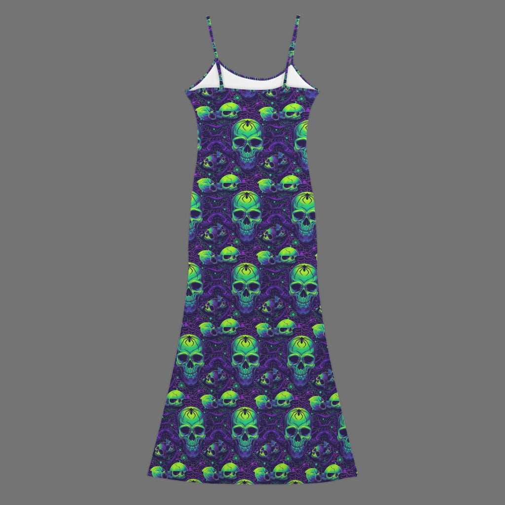 Gothic neon skull print long sleevless slip maxi dress