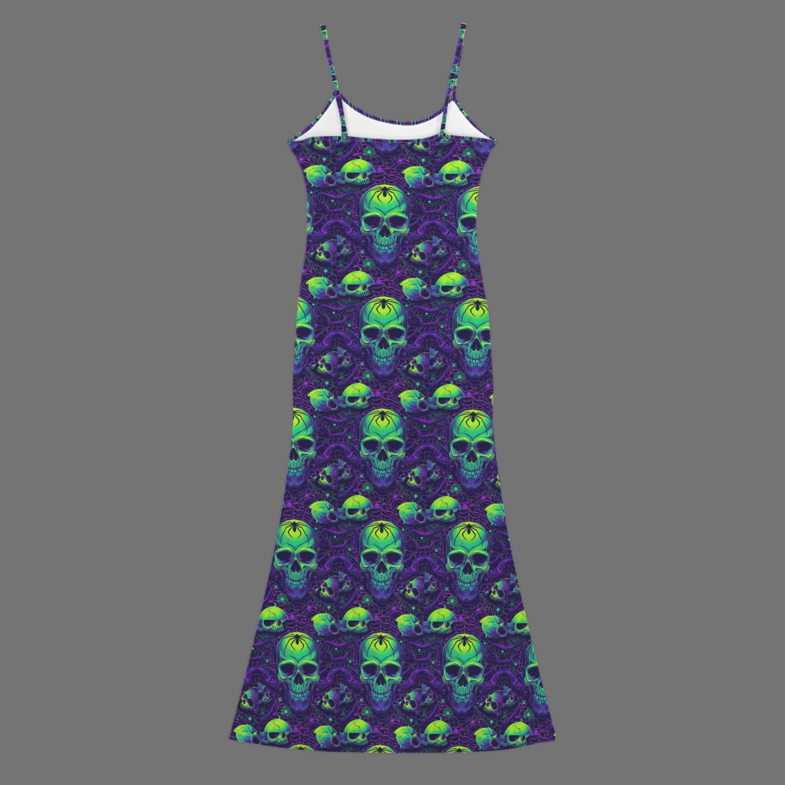 Gothic neon skull print long sleevless slip maxi dress