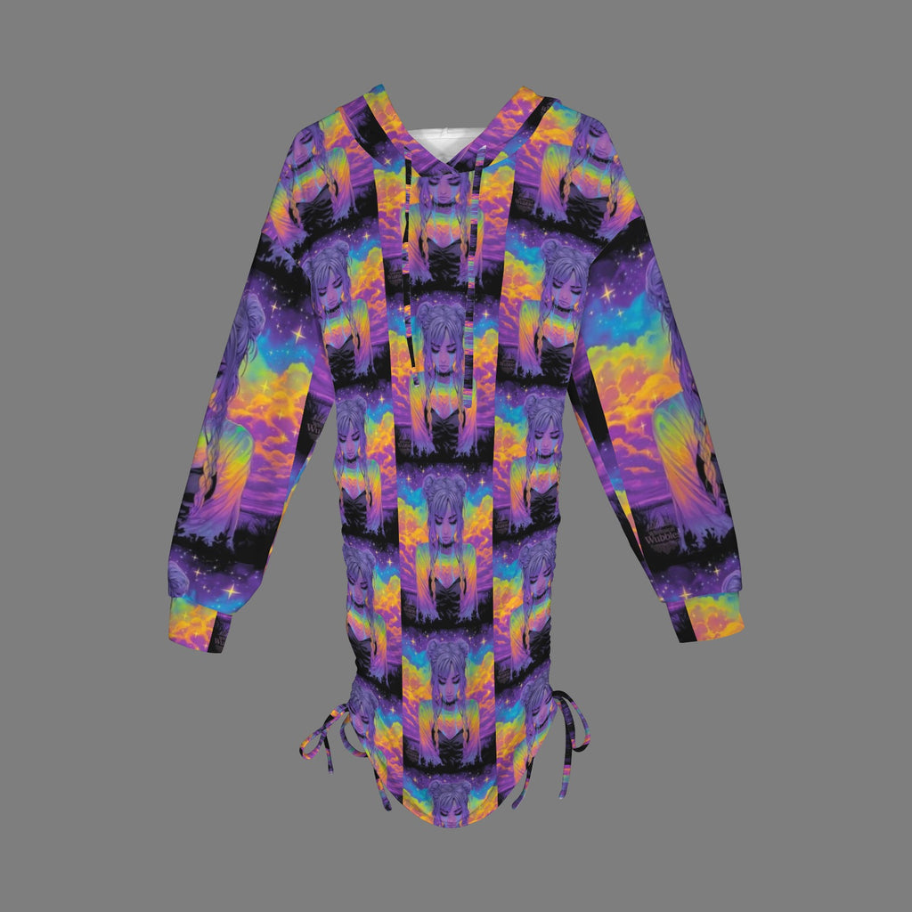 Trippy Rainbow Goddess Gothic Style Hoodie Dress 1