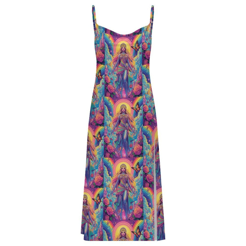 Colorful Goddess Sexy Gothic Silk Slip Dress With Thigh Slit 2