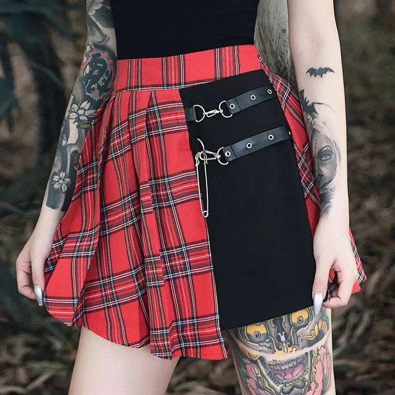 Gothic Pleated Short Skirt with Straps and Hardware