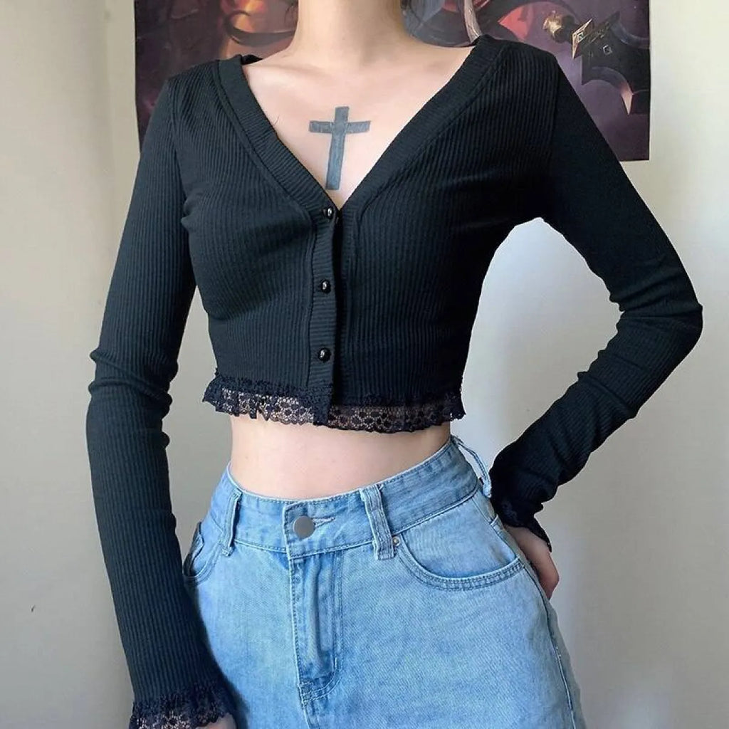 Vintage Gothic Lace Black Cardigan